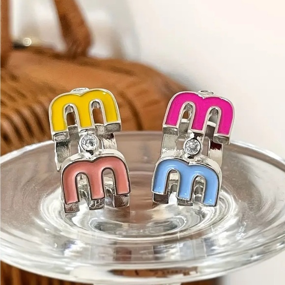 Colorful M Initial Earrings - Picture 3 of 3